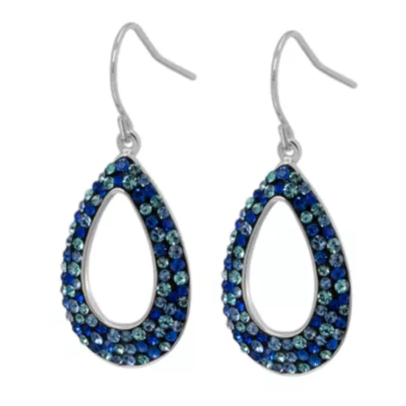 Womens Blue Crystal Sterling Silver Drop Earrings