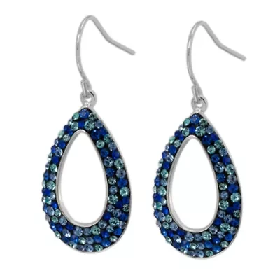 Womens Blue Crystal Sterling Silver Drop Earrings