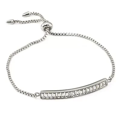 Womens White Crystal Sterling Silver Bolo Bracelet