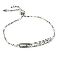 Womens White Crystal Sterling Silver Bolo Bracelet