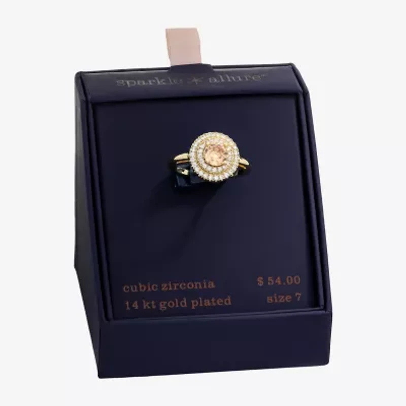Sparkle Allure Womens Champagne Cubic Zirconia 14K Gold Over Brass Round Halo Cocktail Ring