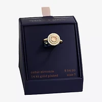 Sparkle Allure Womens Champagne Cubic Zirconia 14K Gold Over Brass Round Halo Cocktail Ring