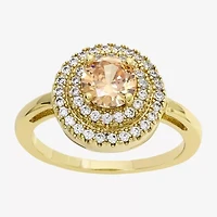 Sparkle Allure Womens Champagne Cubic Zirconia 14K Gold Over Brass Round Halo Cocktail Ring
