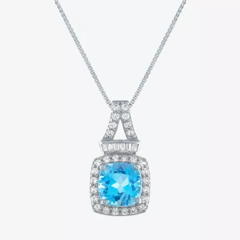 Womens Genuine Blue Topaz Sterling Silver 18 Inch Pendant Necklace