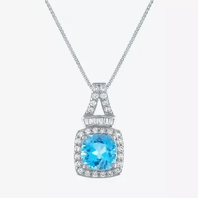 Womens Genuine Blue Topaz Sterling Silver 18 Inch Pendant Necklace