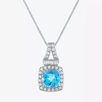 Womens Genuine Blue Topaz Sterling Silver 18 Inch Pendant Necklace