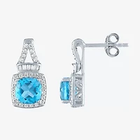 Womens Genuine Blue Topaz Sterling Silver Drop Earrings