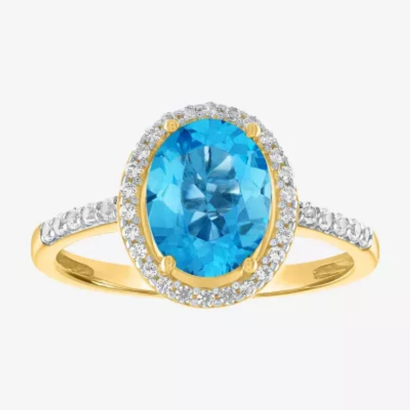 Womens Genuine Blue Topaz 10K Gold Cocktail Ring