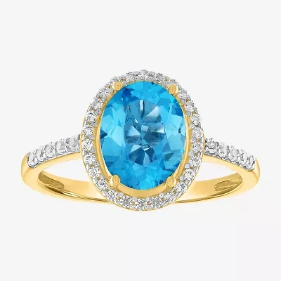 Womens Genuine Blue Topaz 10K Gold Cocktail Ring