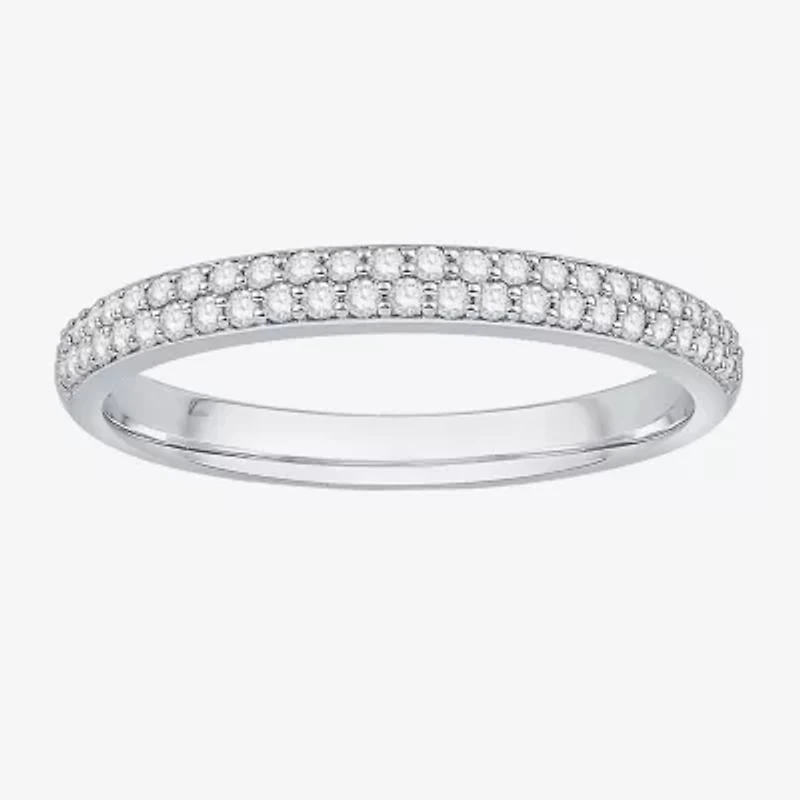 Micro Pave Womens 2MM 1/4 CT. T.W. Natural White Diamond 10K White Gold Anniversary Wedding Band