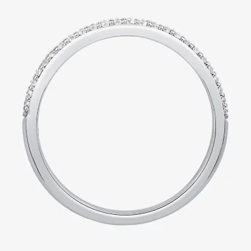 Micro Pave Womens 2MM 1/4 CT. T.W. Natural White Diamond 10K White Gold Anniversary Wedding Band