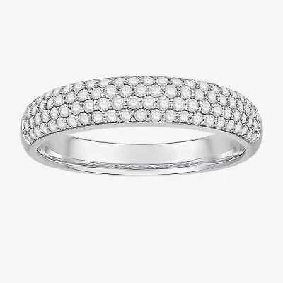 Micro Pave Womens 4MM 1/2 CT. T.W. Natural White Diamond 10K White Gold Anniversary Wedding Band