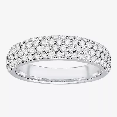 Micro Pave Womens 4MM 1 CT. T.W. Natural White Diamond 10K White Gold Anniversary Wedding Band