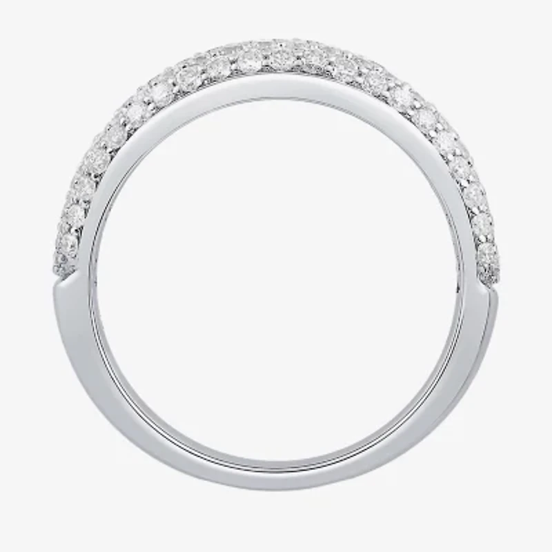 Micro Pave Womens 4MM 1 CT. T.W. Natural White Diamond 10K White Gold Anniversary Wedding Band