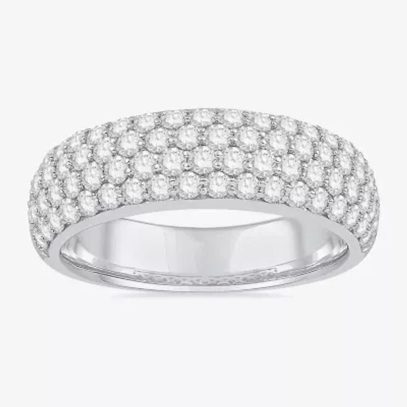 Micro Pave Womens 5.5MM 1 1/2 CT. T.W. Natural White Diamond 10K White Gold Anniversary Wedding Band