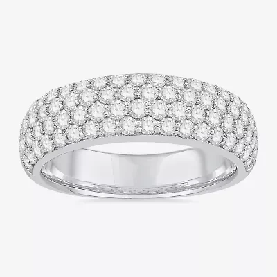 Micro Pave Womens 5.5MM 1 1/2 CT. T.W. Natural White Diamond 10K White Gold Anniversary Wedding Band