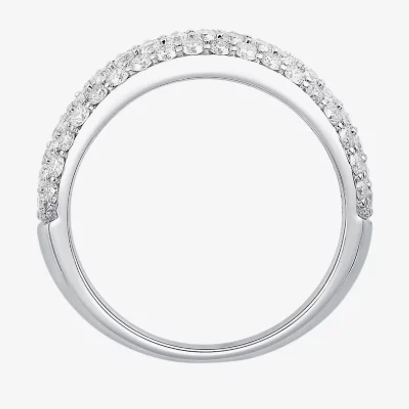 Micro Pave Womens 5.5MM 1 1/2 CT. T.W. Natural White Diamond 10K White Gold Anniversary Wedding Band