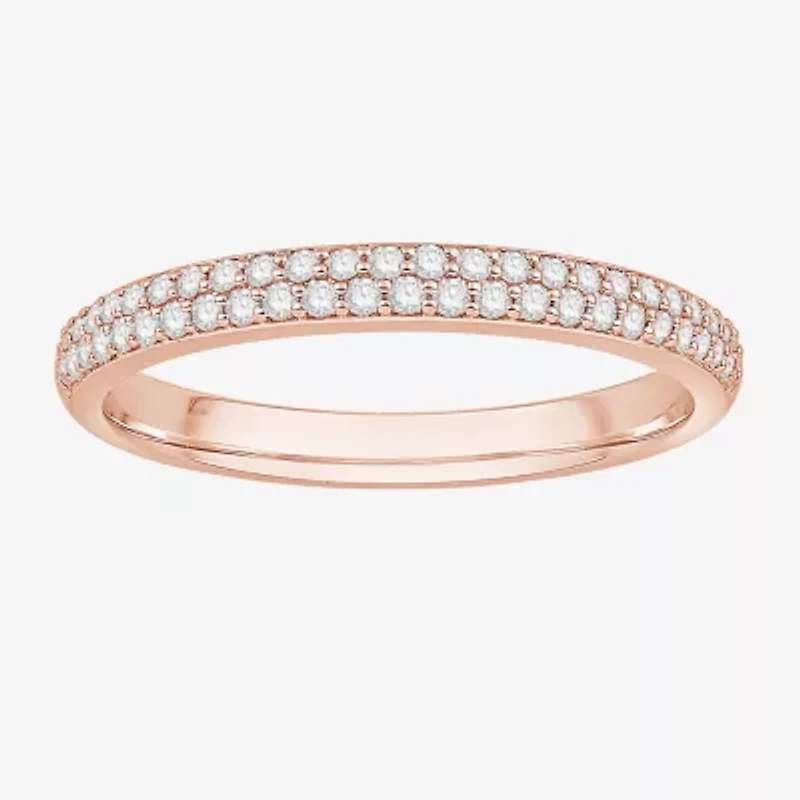 Micro Pave Womens 2MM 1/4 CT. T.W. Natural White Diamond 10K Rose Gold Anniversary Wedding Band