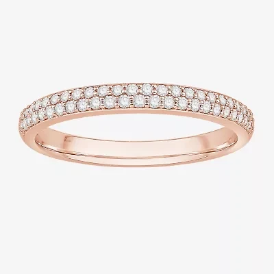 Micro Pave Womens 2MM 1/4 CT. T.W. Natural White Diamond 10K Rose Gold Anniversary Wedding Band