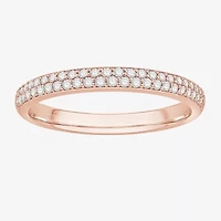 Micro Pave Womens 2MM 1/4 CT. T.W. Natural White Diamond 10K Rose Gold Anniversary Wedding Band