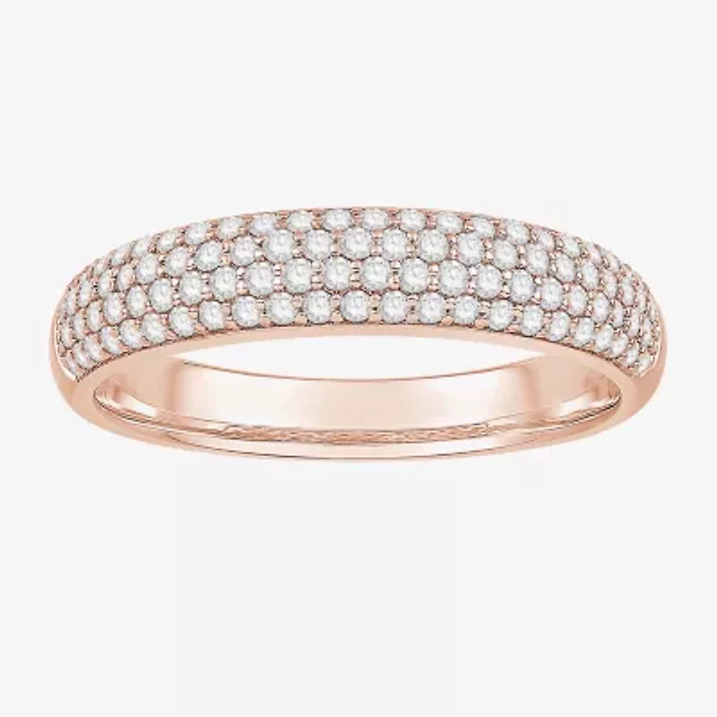Micro Pave Womens 4MM 1/ CT. T.W. Natural White Diamond 10K Rose Gold Anniversary Wedding Band
