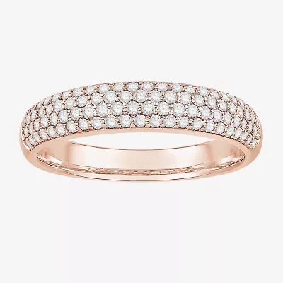 Micro Pave Womens 4MM 1/ CT. T.W. Natural White Diamond 10K Rose Gold Anniversary Wedding Band