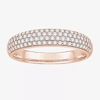 Micro Pave Womens 4MM 1/ CT. T.W. Natural White Diamond 10K Rose Gold Anniversary Wedding Band