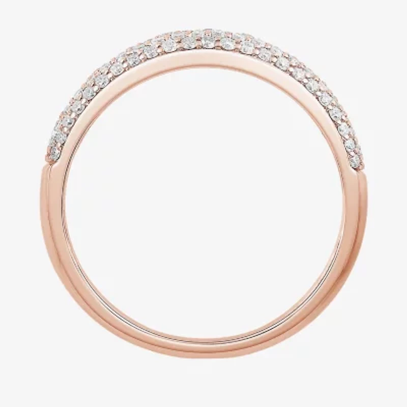 Micro Pave Womens 4MM 1/ CT. T.W. Natural White Diamond 10K Rose Gold Anniversary Wedding Band