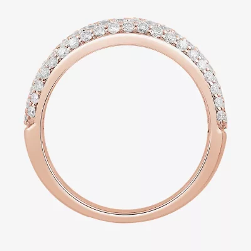 Micro Pave Womens 4MM 1 CT. T.W. Natural White Diamond 10K Rose Gold Anniversary Wedding Band
