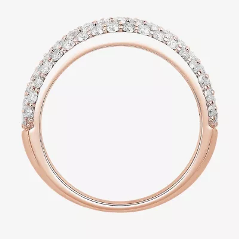Micro Pave Womens 5.5MM 1 1/2 CT. T.W. Natural White Diamond 10K Rose Gold Anniversary Wedding Band