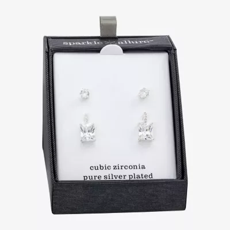 Sparkle Allure Womens Cubic Zirconia 2 Pair Earring Set