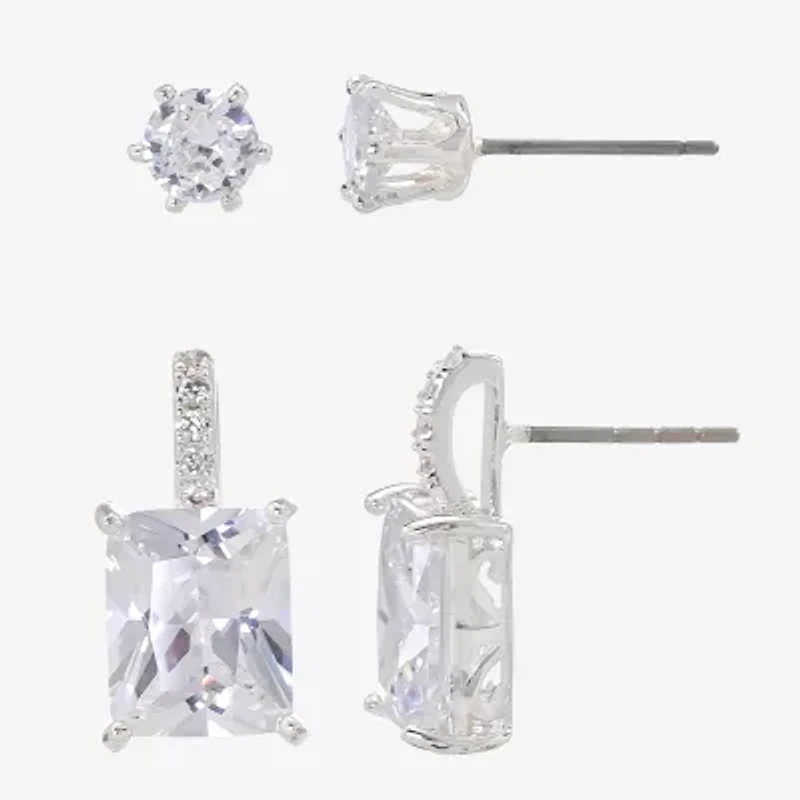 Sparkle Allure Womens Cubic Zirconia 2 Pair Earring Set