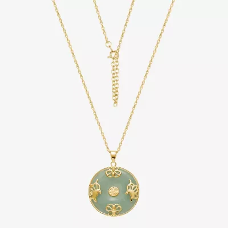 Good Fortune Womens Genuine Green Jade 18K Gold Over Silver Round 18 Inch Pendant Necklace