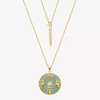 Good Fortune Womens Genuine Green Jade 18K Gold Over Silver Round 18 Inch Pendant Necklace