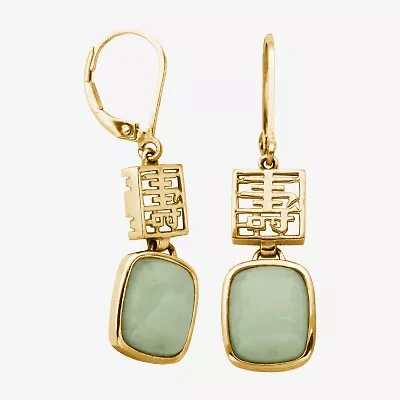 Longevity Womens Genuine Green Jade 18K Gold Over Silver Cushion Drop Earrings