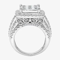 Womens 4 CT. T.W. Natural White Diamond 10K White Gold Cushion Halo Engagement Ring