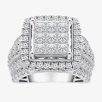Womens 4 CT. T.W. Natural White Diamond 10K White Gold Cushion Halo Engagement Ring