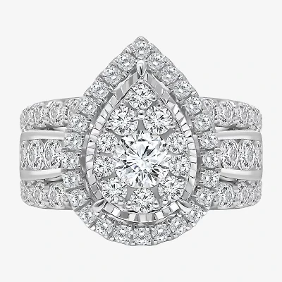 (I / I1) Womens 3 CT. T.W. Lab Grown White Diamond 10K or 14K Gold Pear Halo Engagement Ring