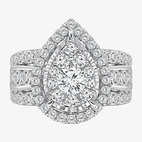 (I / I1) Womens 3 CT. T.W. Lab Grown White Diamond 10K or 14K Gold Pear Halo Engagement Ring
