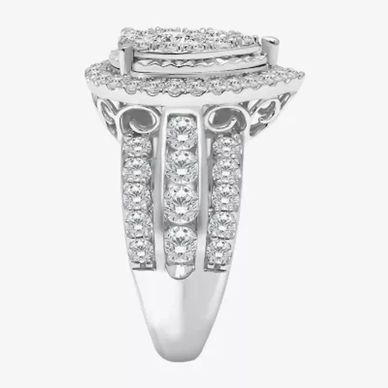 (I / I1) Womens 3 CT. T.W. Lab Grown White Diamond 10K or 14K Gold Pear Halo Engagement Ring