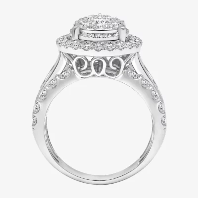 (I / I1) Womens 3 CT. T.W. Lab Grown White Diamond 10K or 14K Gold Pear Halo Engagement Ring