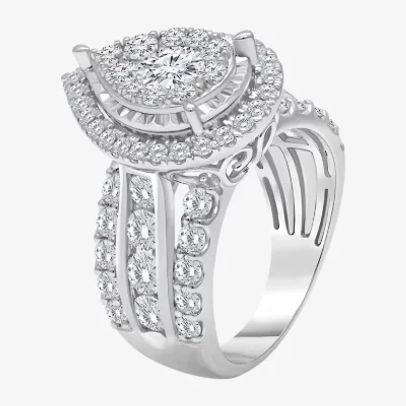(I / I1) Womens 3 CT. T.W. Lab Grown White Diamond 10K or 14K Gold Pear Halo Engagement Ring
