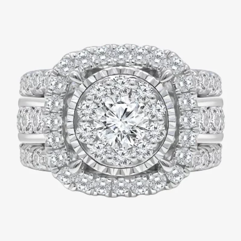 (I / I1) Womens 4 CT. T.W. Lab Grown White Diamond 10K or 14K Gold Cushion Halo Engagement Ring