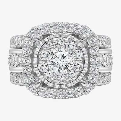 (I / I1) Womens 4 CT. T.W. Lab Grown White Diamond 10K or 14K Gold Cushion Halo Engagement Ring