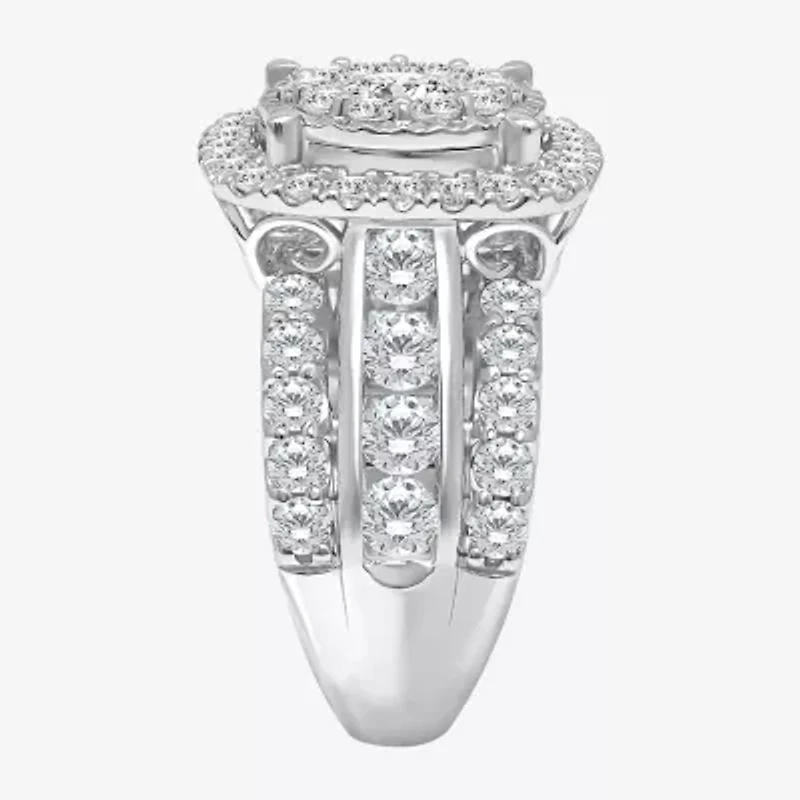 (I / I1) Womens 4 CT. T.W. Lab Grown White Diamond 10K or 14K Gold Cushion Halo Engagement Ring