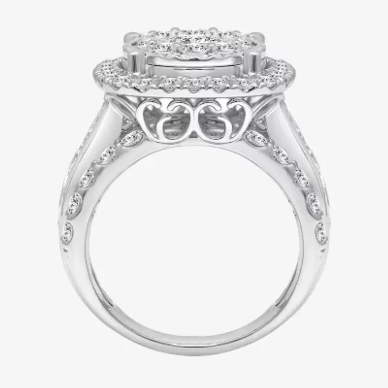 (I / I1) Womens 4 CT. T.W. Lab Grown White Diamond 10K or 14K Gold Cushion Halo Engagement Ring