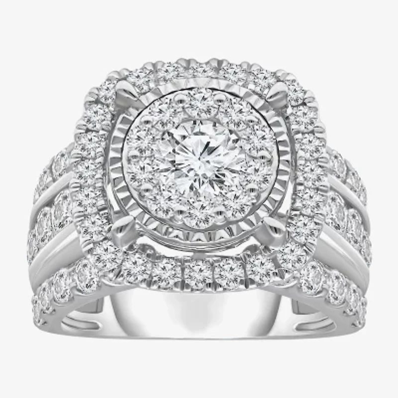 (I / I1) Womens 4 CT. T.W. Lab Grown White Diamond 10K or 14K Gold Cushion Halo Engagement Ring