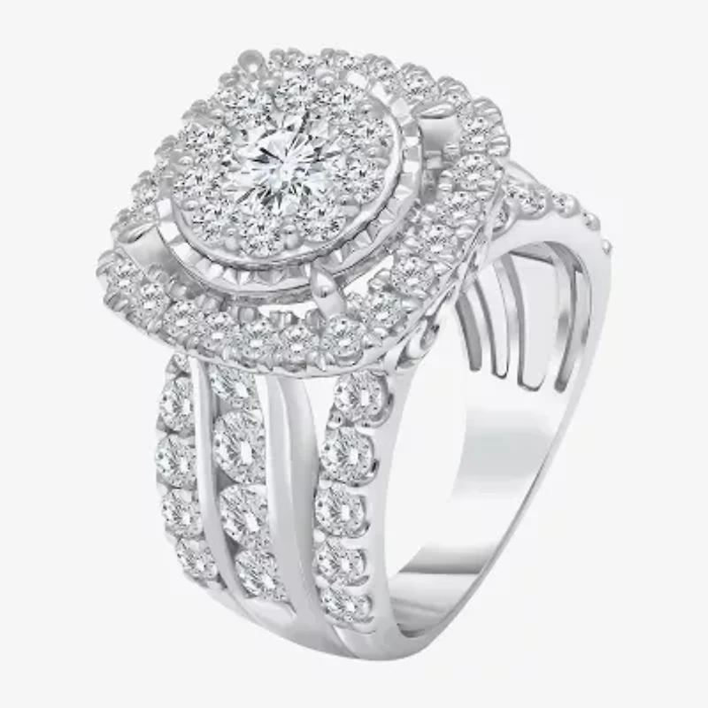 (I / I1) Womens 4 CT. T.W. Lab Grown White Diamond 10K or 14K Gold Cushion Halo Engagement Ring