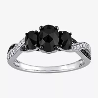 Midnight Black Womens 1 3/8 CT. T.W. Natural Diamond 10K White Gold Oval Side Stone 3-Stone Engagement Ring