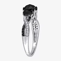 Midnight Black Womens 1 3/8 CT. T.W. Natural Diamond 10K White Gold Oval Side Stone 3-Stone Engagement Ring